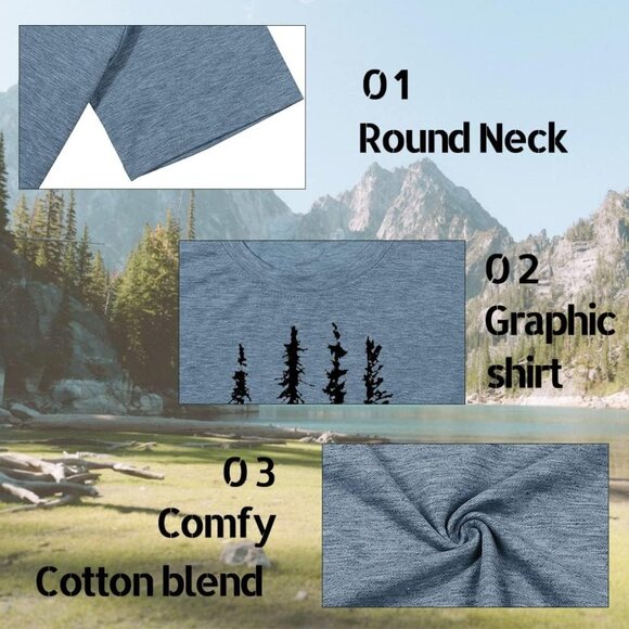 Funny Graphic Women Skinny Pine Tree Shirt Summer Hiking Camping Athletic Tees N - Picture 5 of 6